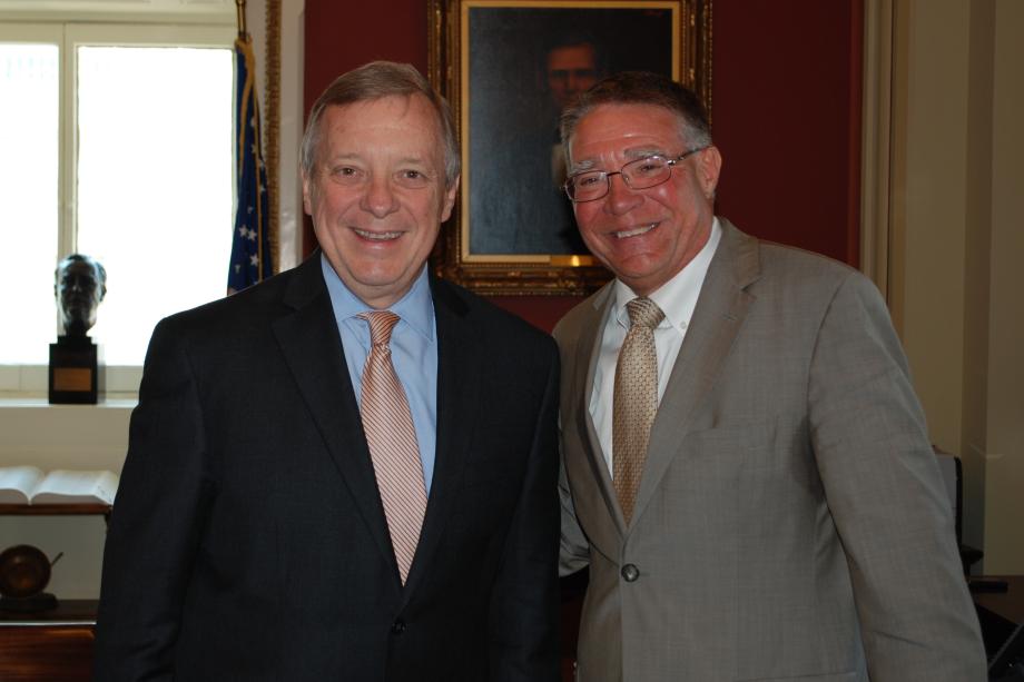 Durbin met with Dr. Ken Ender, President of Harper College, who joined other partners in Harper College's new Advanced Manufacturing Training Program to speak today at a meeting of the Senate Democratic Steering and Outreach Committee about their innovative job training and certification program.